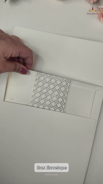 White Ganesha Geometric Padded Wedding Card-KRE28180