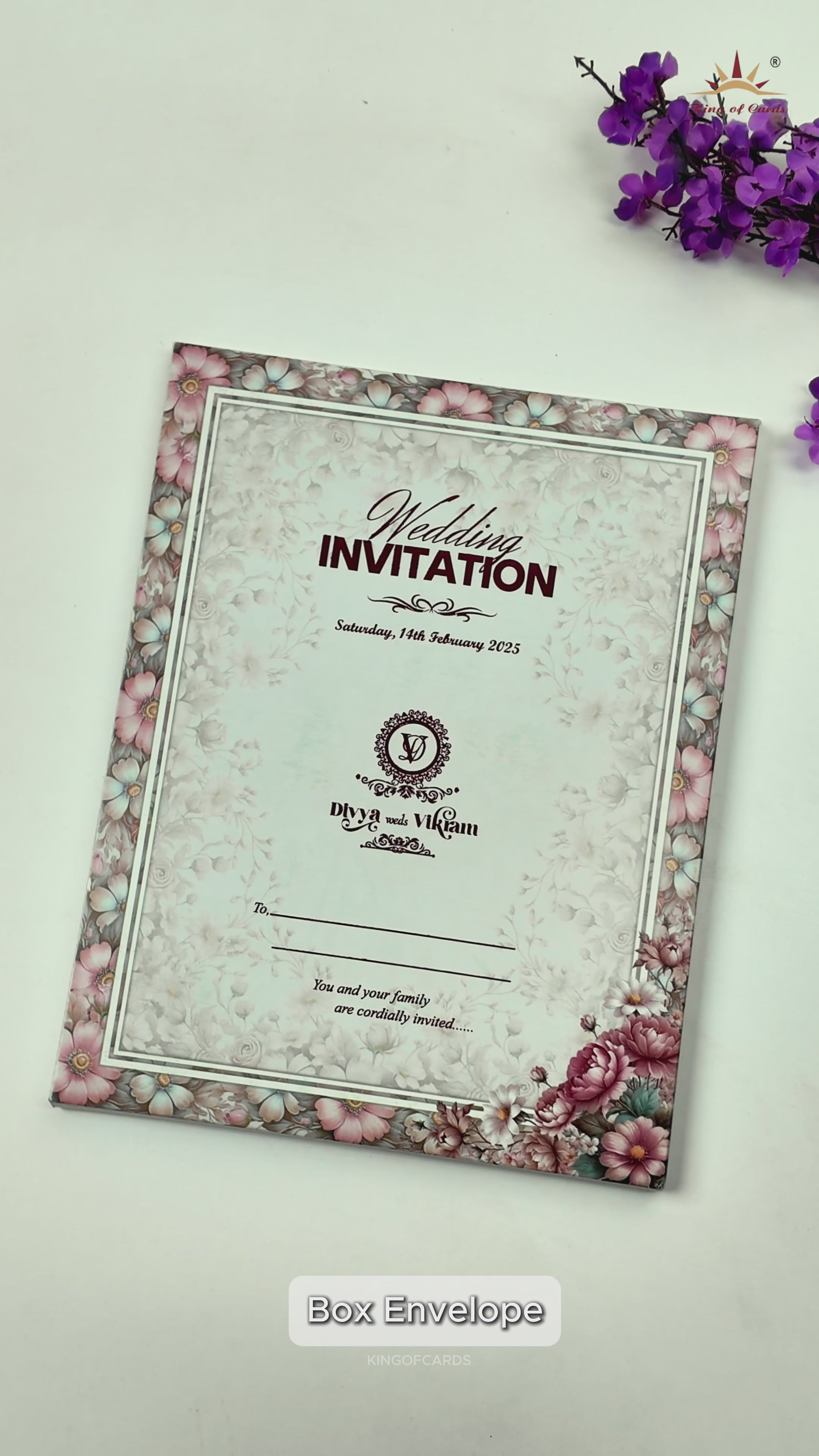 Pink Floral Padded Wedding Card-KNMO9311