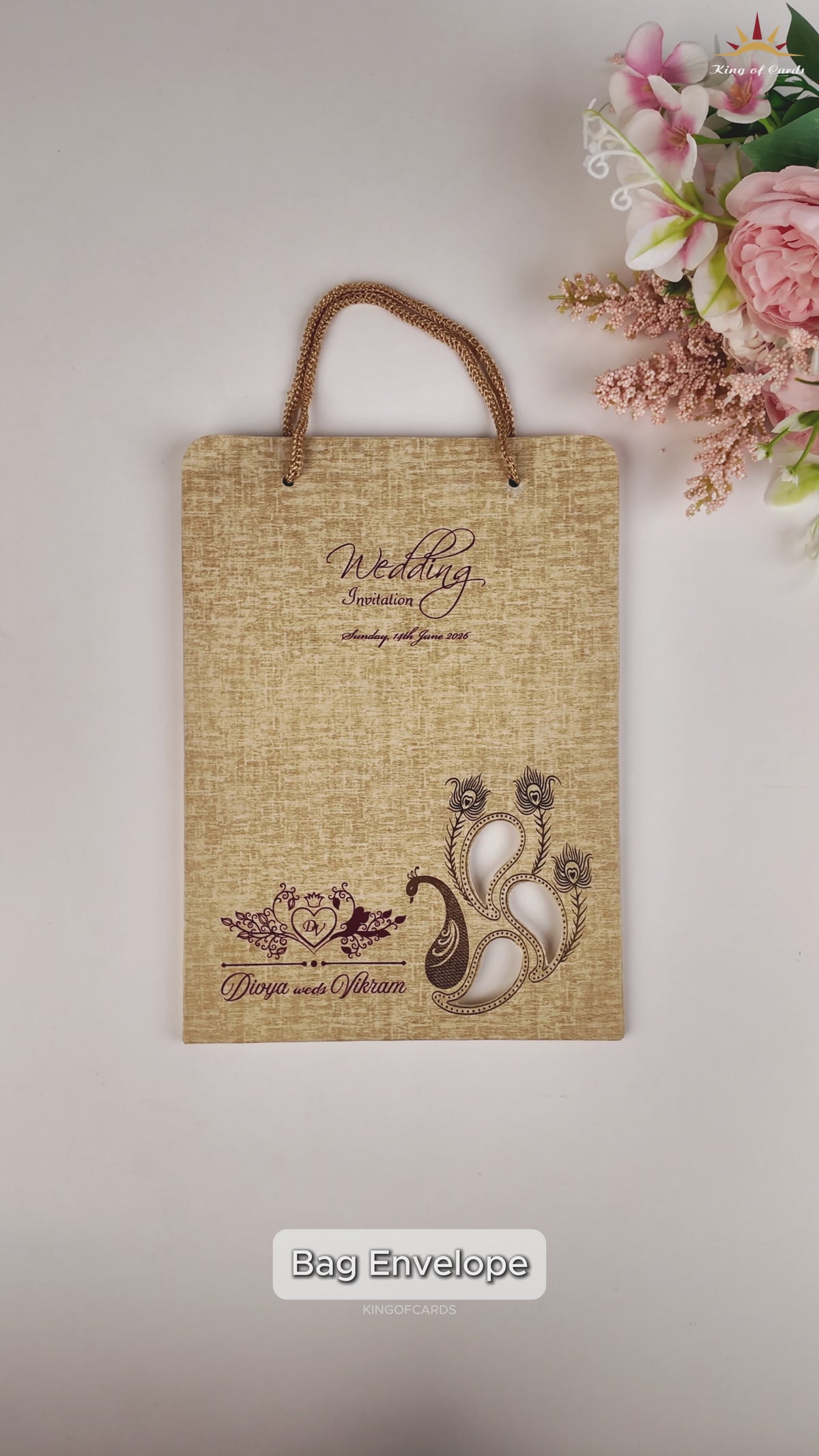 Gold Padded Arishina Kumkuma Bag Style Wedding Card - KNPS9516N