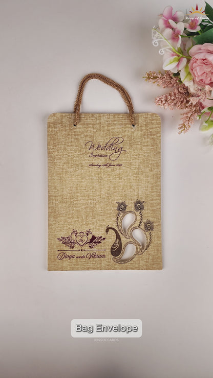Gold Padded Arishina Kumkuma Bag Style Wedding Card - KNPS9516N