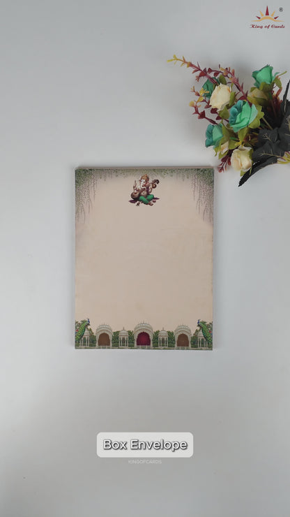 Green Lord Ganesha Wedding Card - KAA05010