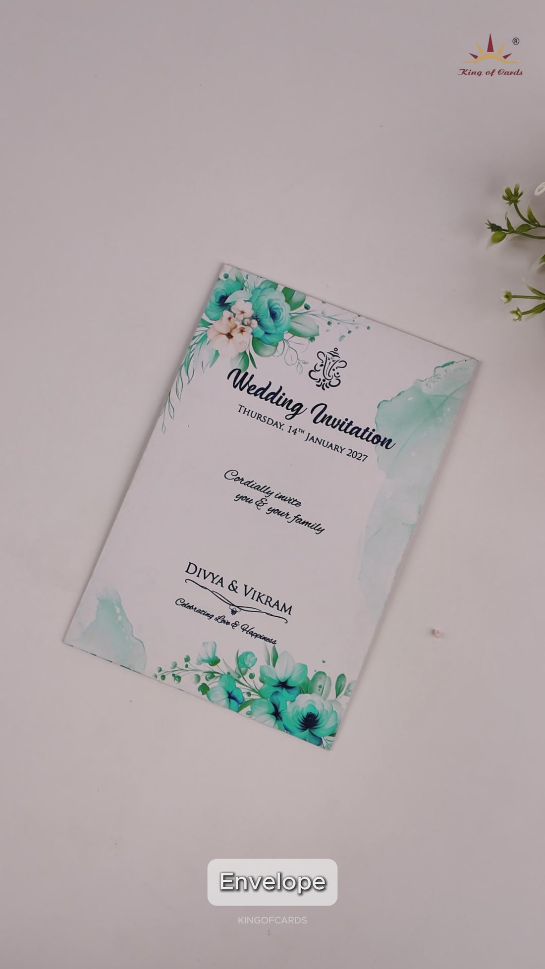 Blue Floral Single Sheet Invitation Card-KNS0351B