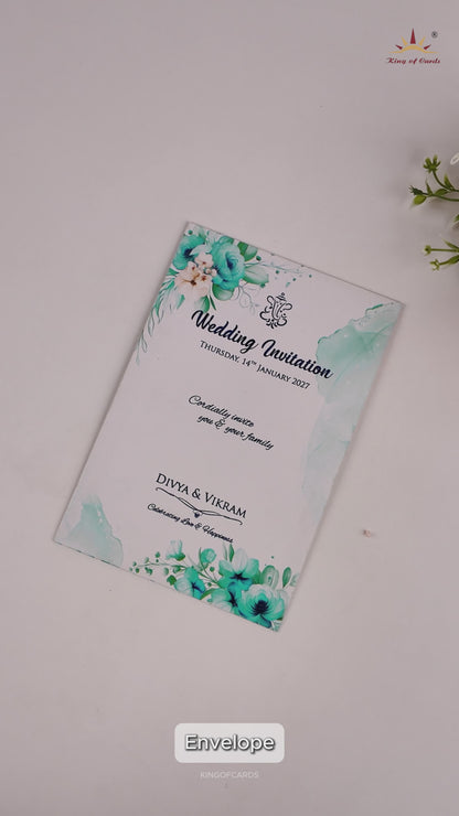 Blue Floral Single Sheet Invitation Card-KNS0351B