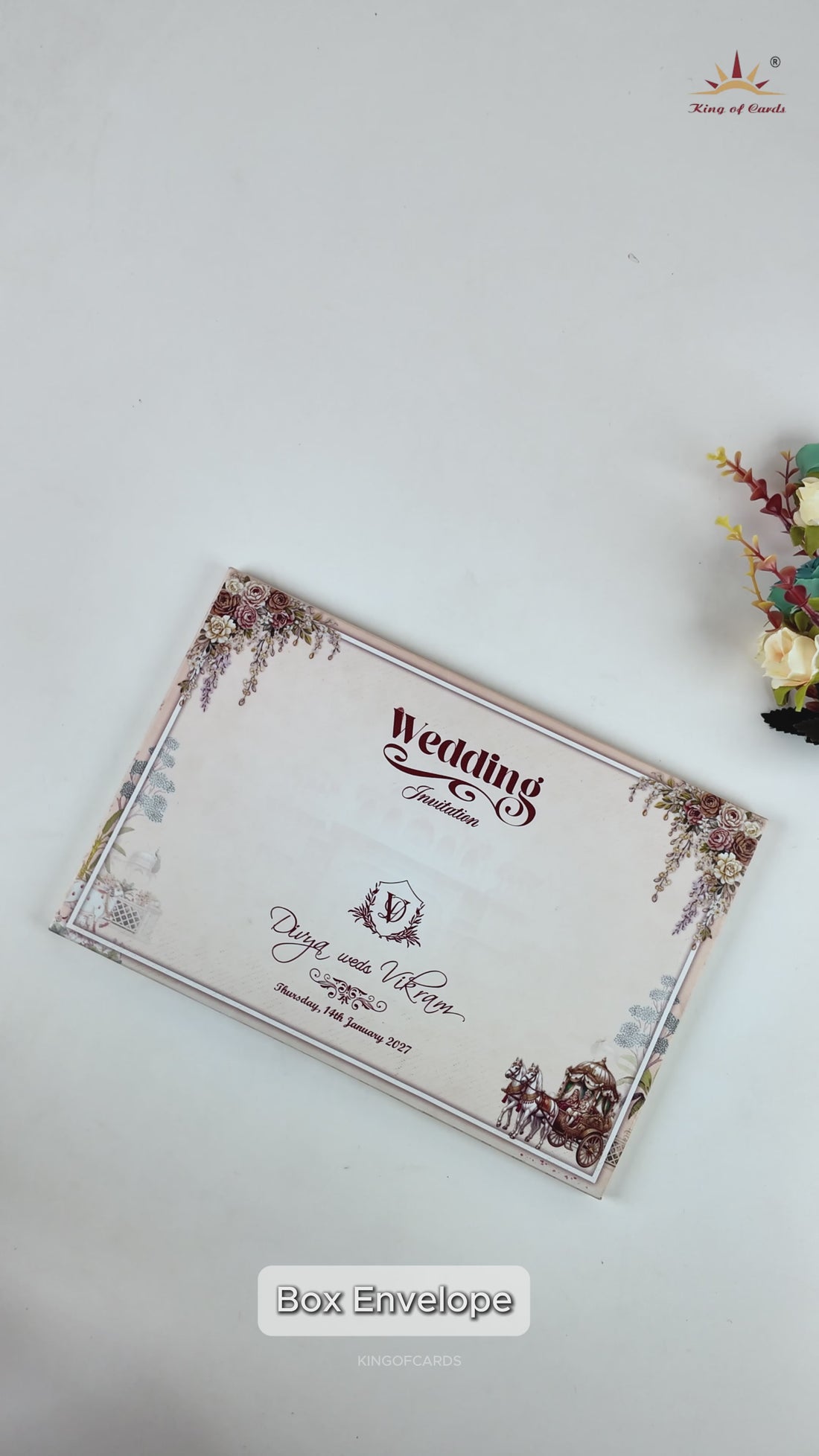Cream Royal Horse Baraat Wedding Card - KNKT1901C