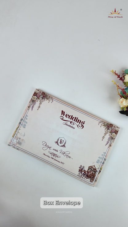 Cream Royal Horse Baraat Wedding Card - KNKT1901C