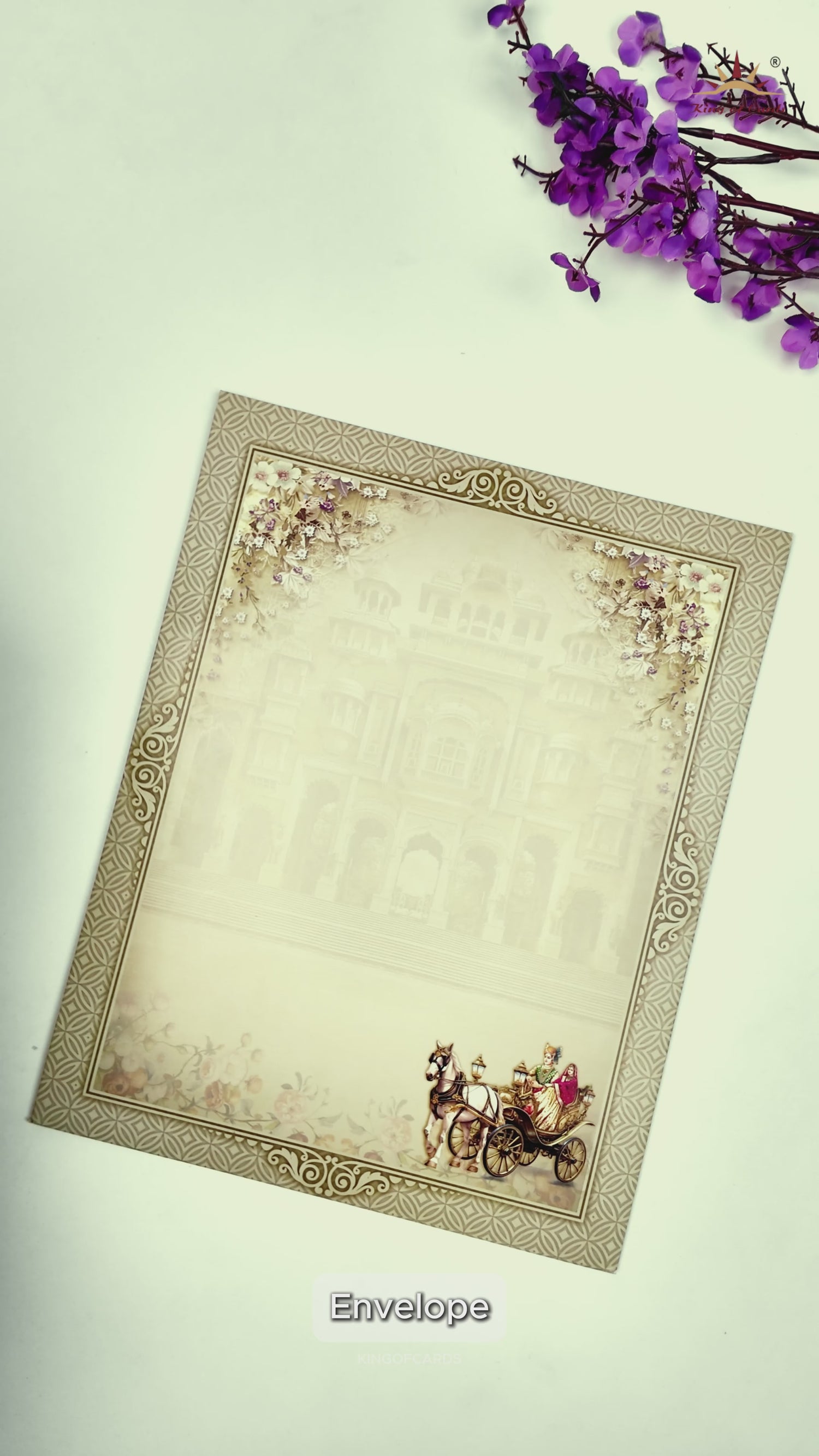 Green Floral Bride Groom Palace Wedding Card-KNKJ1155