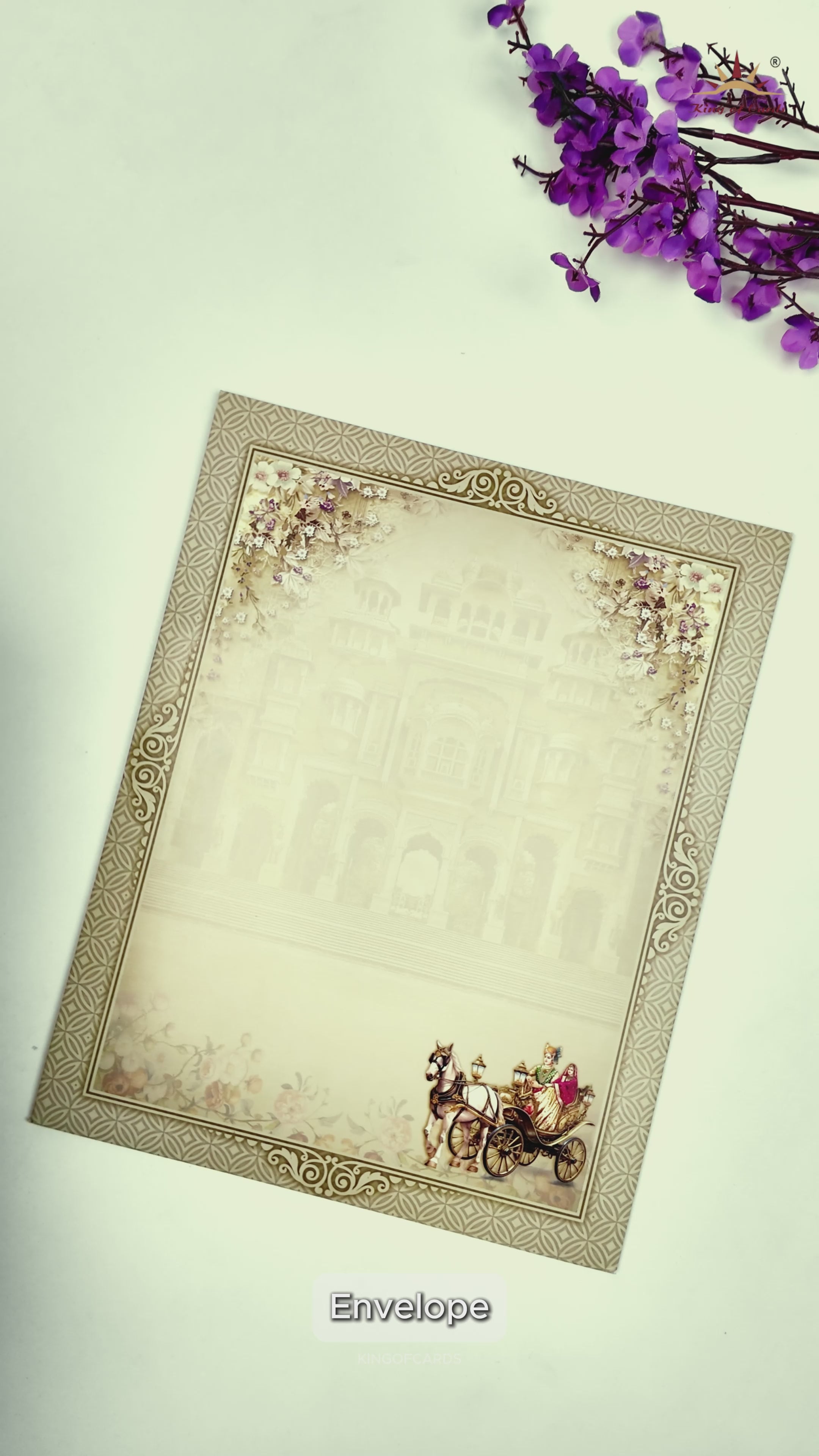 Green Floral Bride Groom Palace Wedding Card-KNKJ1155