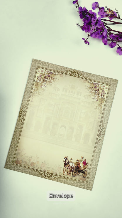 Green Floral Bride Groom Palace Wedding Card-KNKJ1155