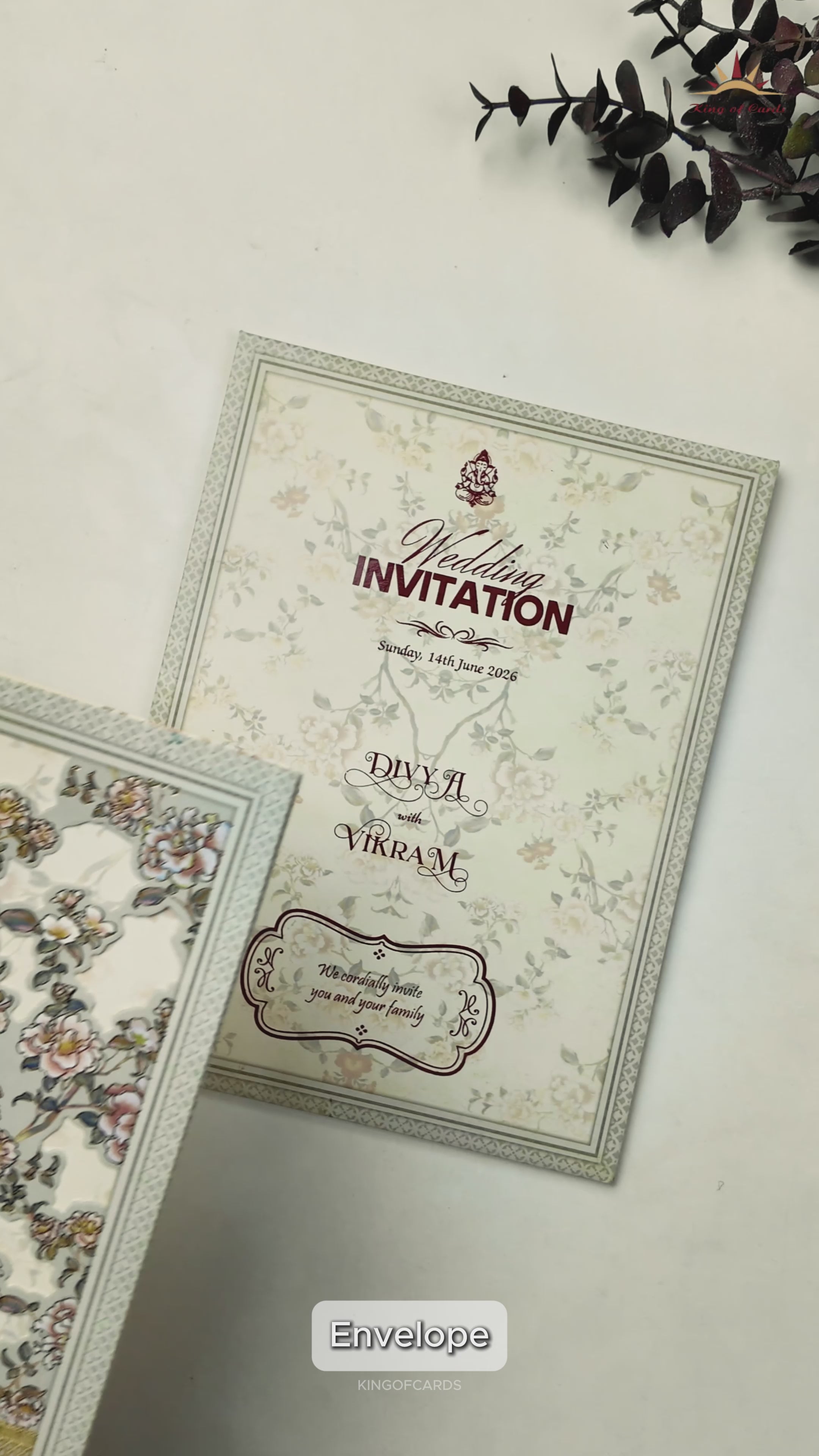 Green Gold Foiled Floral Wedding Card-KNZT2301