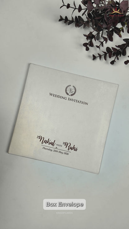 White Floral Elephant Padded Wedding Card-KRE28320