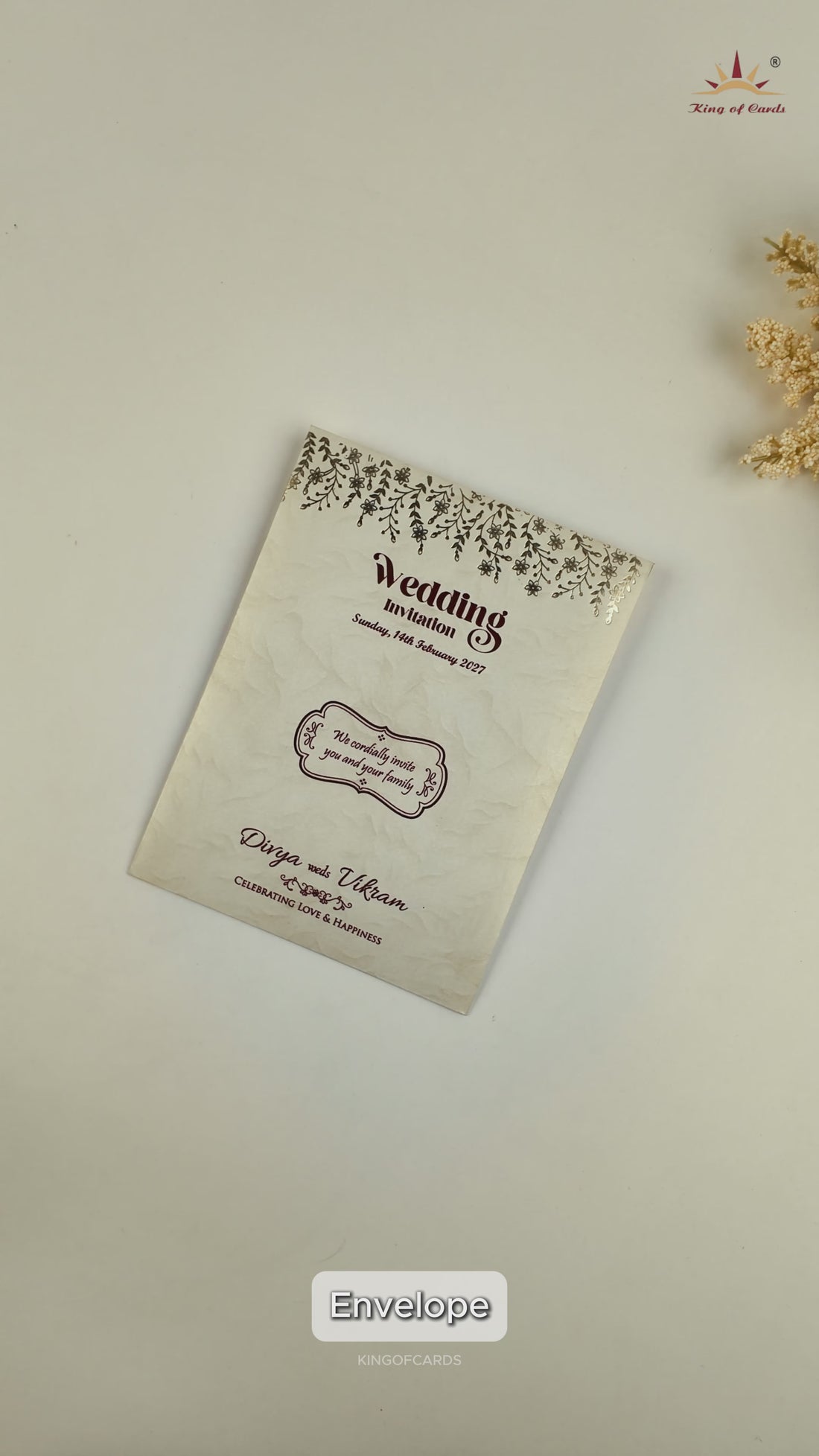 Cream Floral Single Sheet Invitation Card - KNPD1481