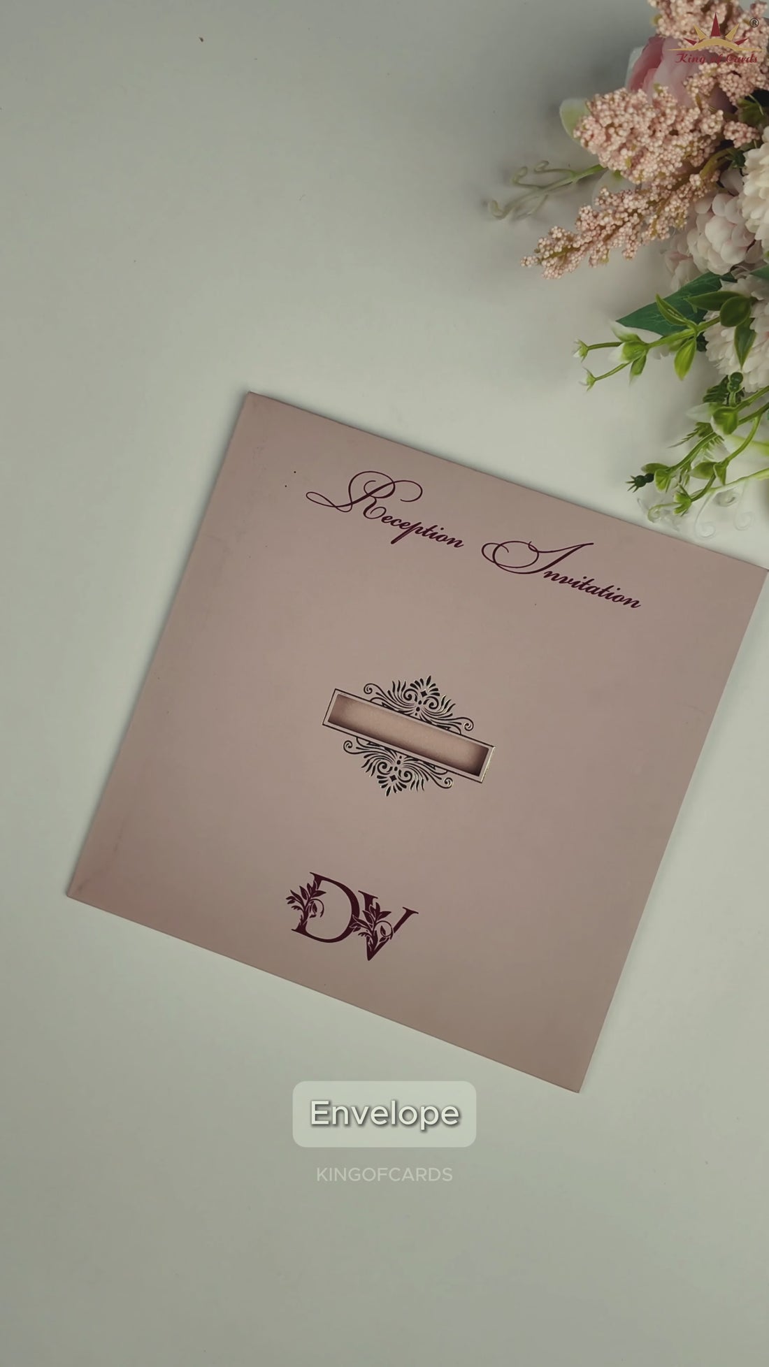 Metallic Pink Floral Wedding Invitation Card - KNTR2502P