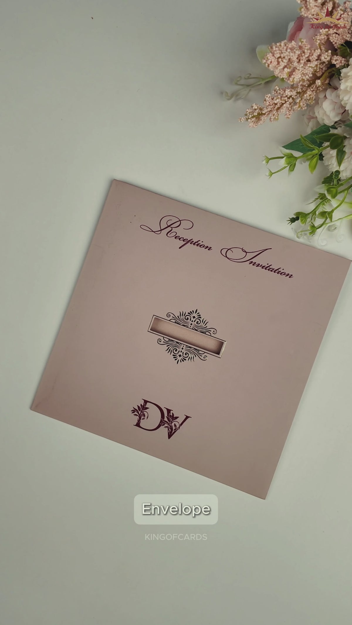 Metallic Pink Floral Wedding Invitation Card - KNTR2502P