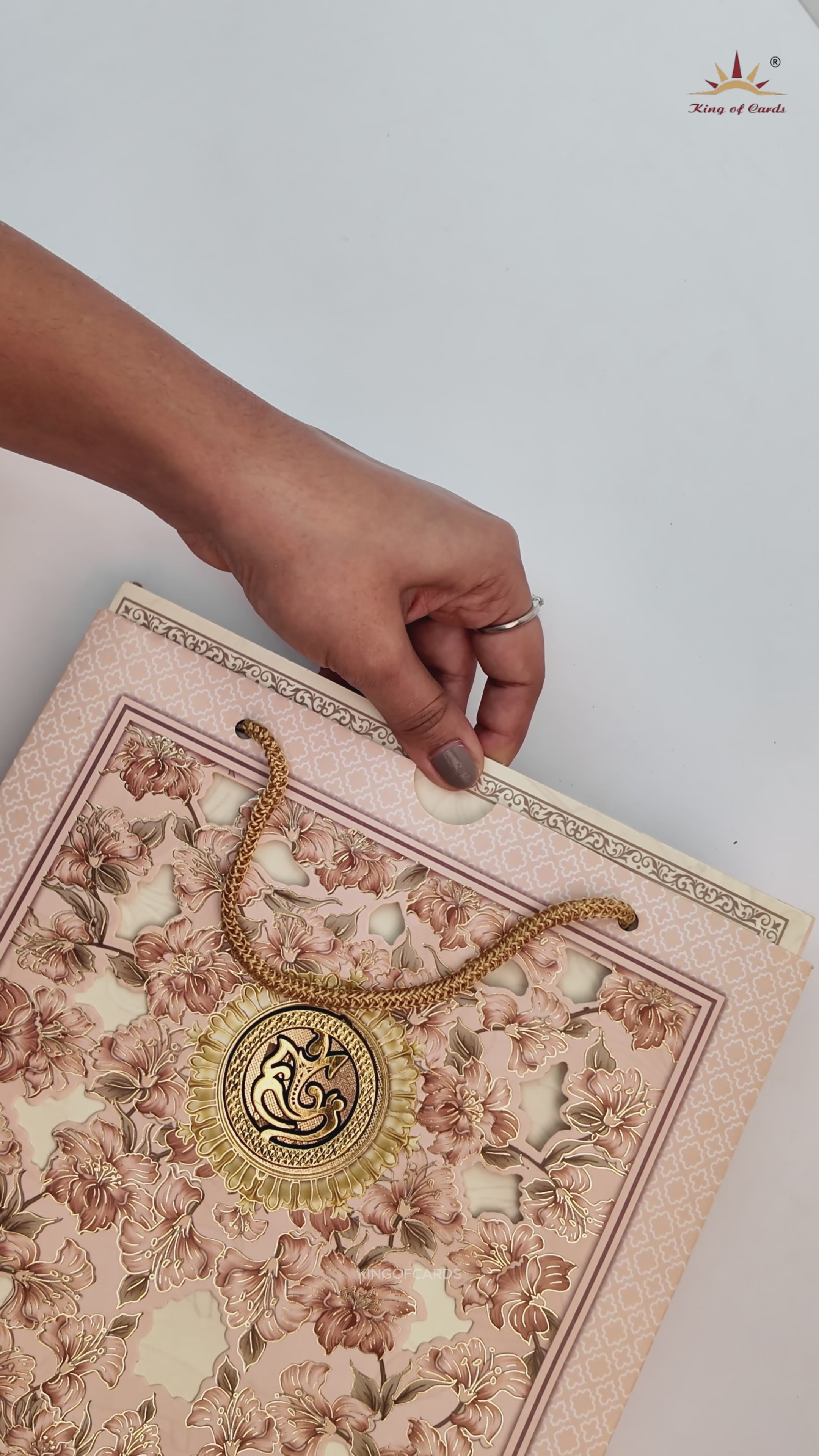 Pink Floral Bag Style Wedding Card-KNAS3102