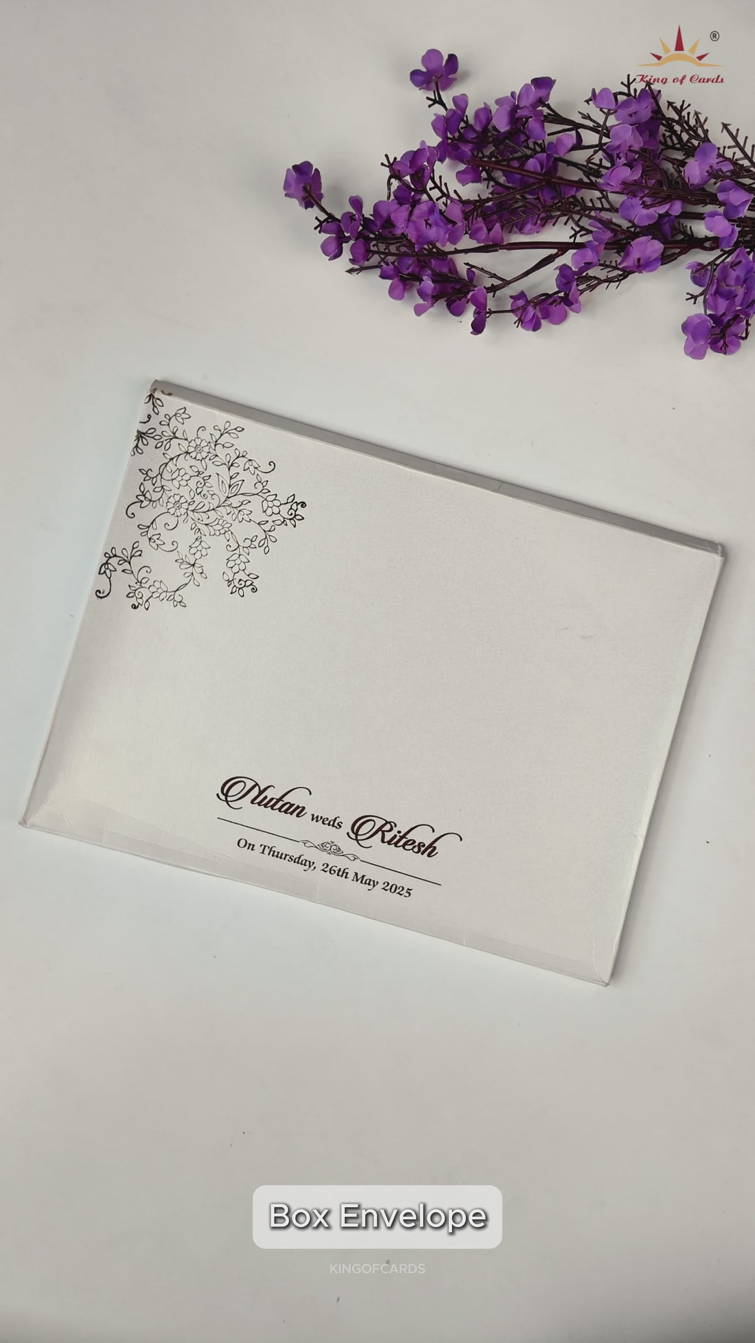 White Gold Floral Door Style Wedding Card - KRE25880