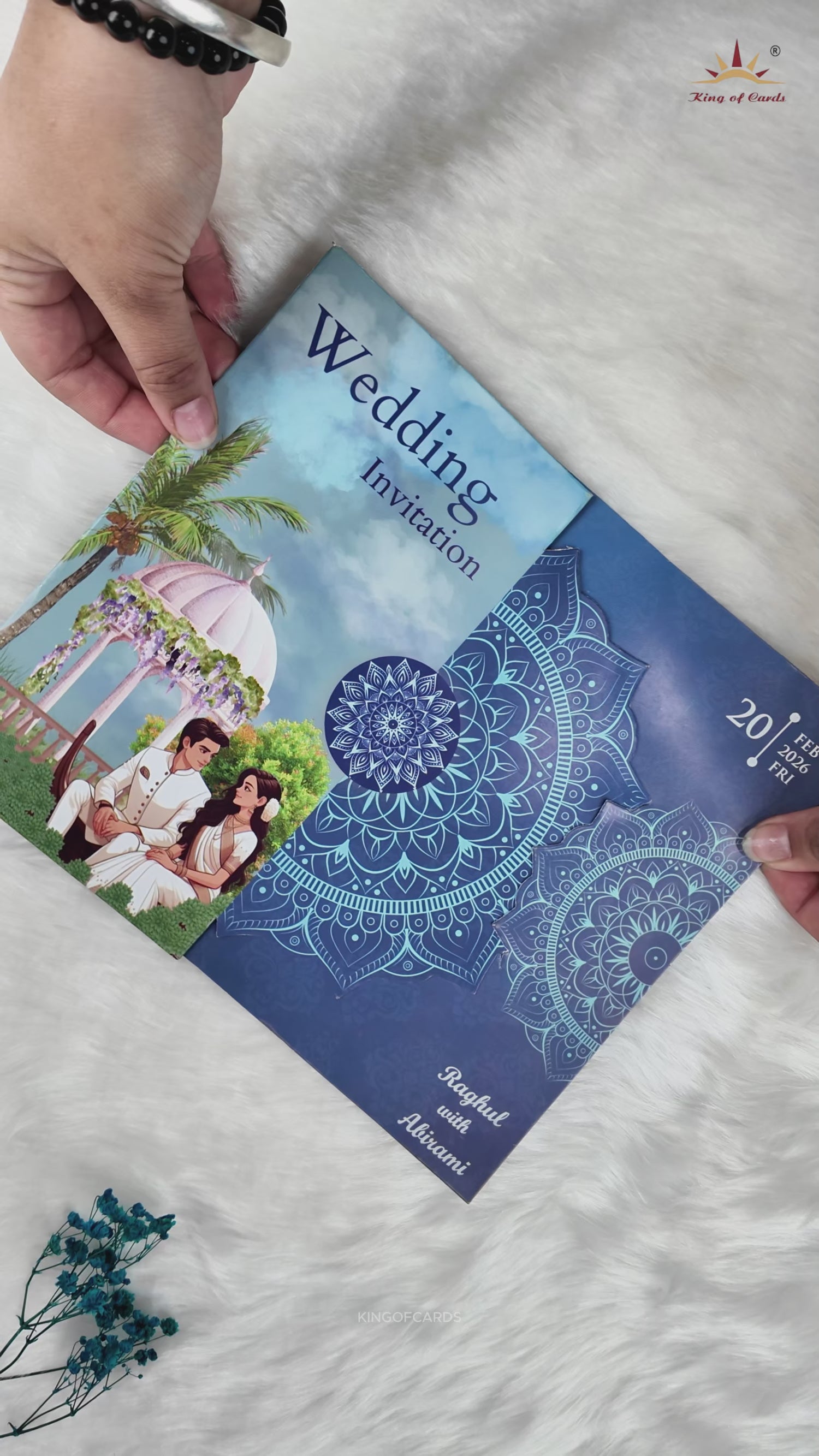 Blue Bride Groom Threefold Wedding Card-KNTH9604B
