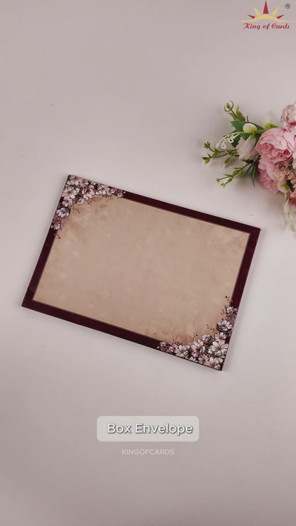 Maroon Floral Premium Wedding Card - KAA05300