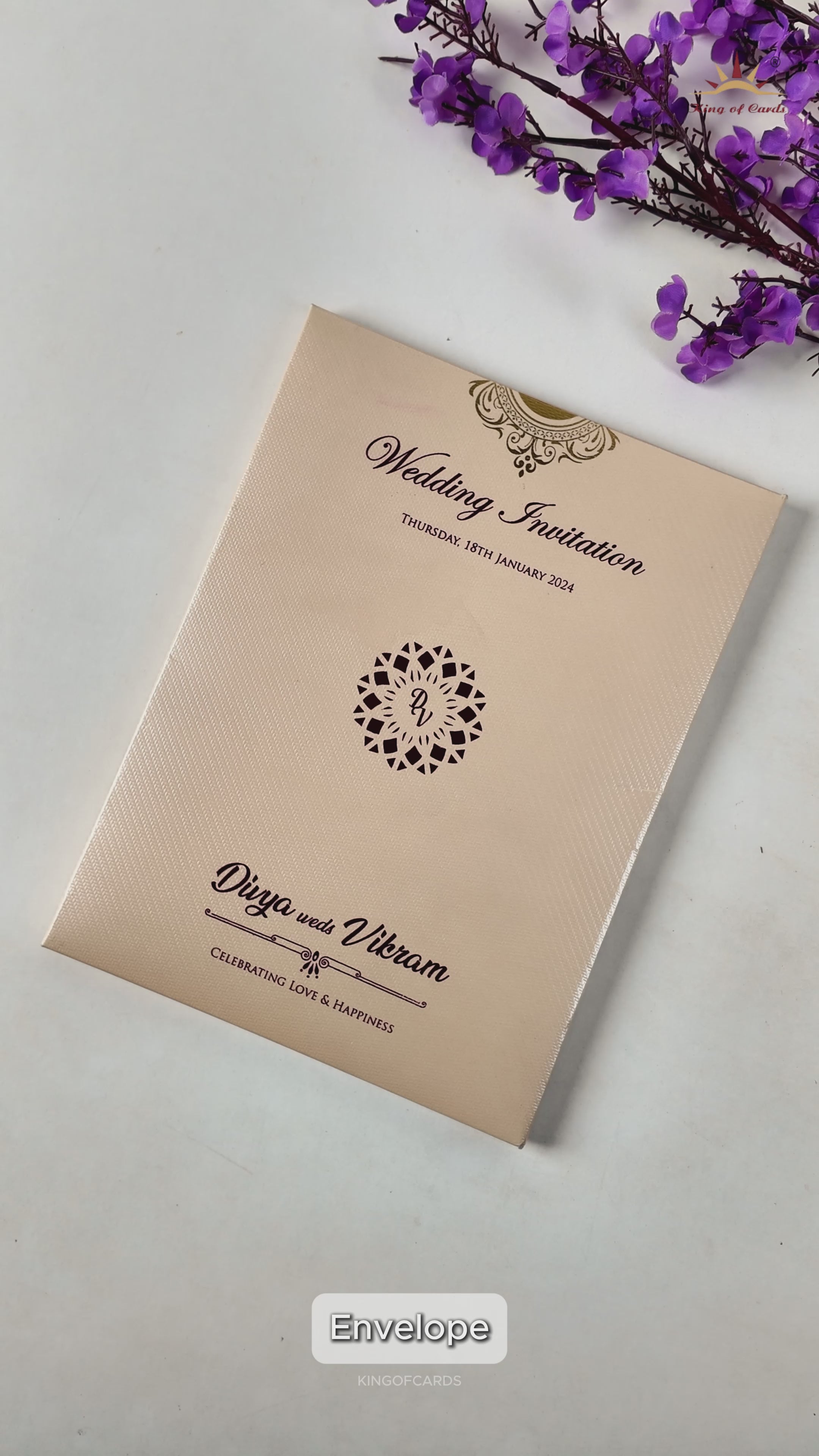 Cream Double Door Floral Padded Wedding Card-KNPM9532P