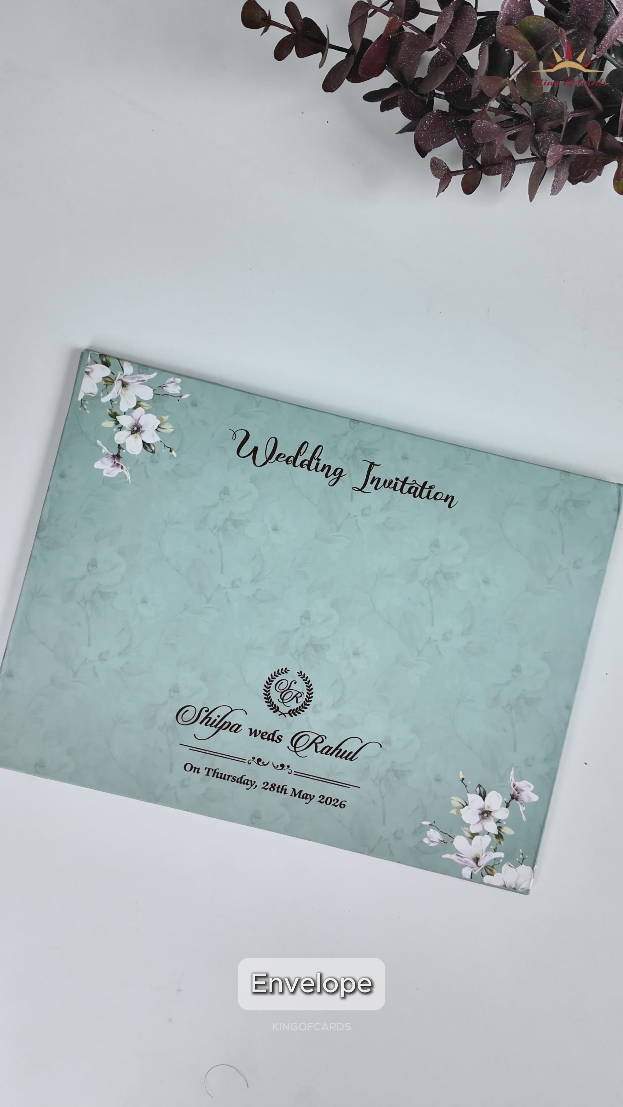 Green Laser Cut Floral Ribbon Wedding Card-KRE26740