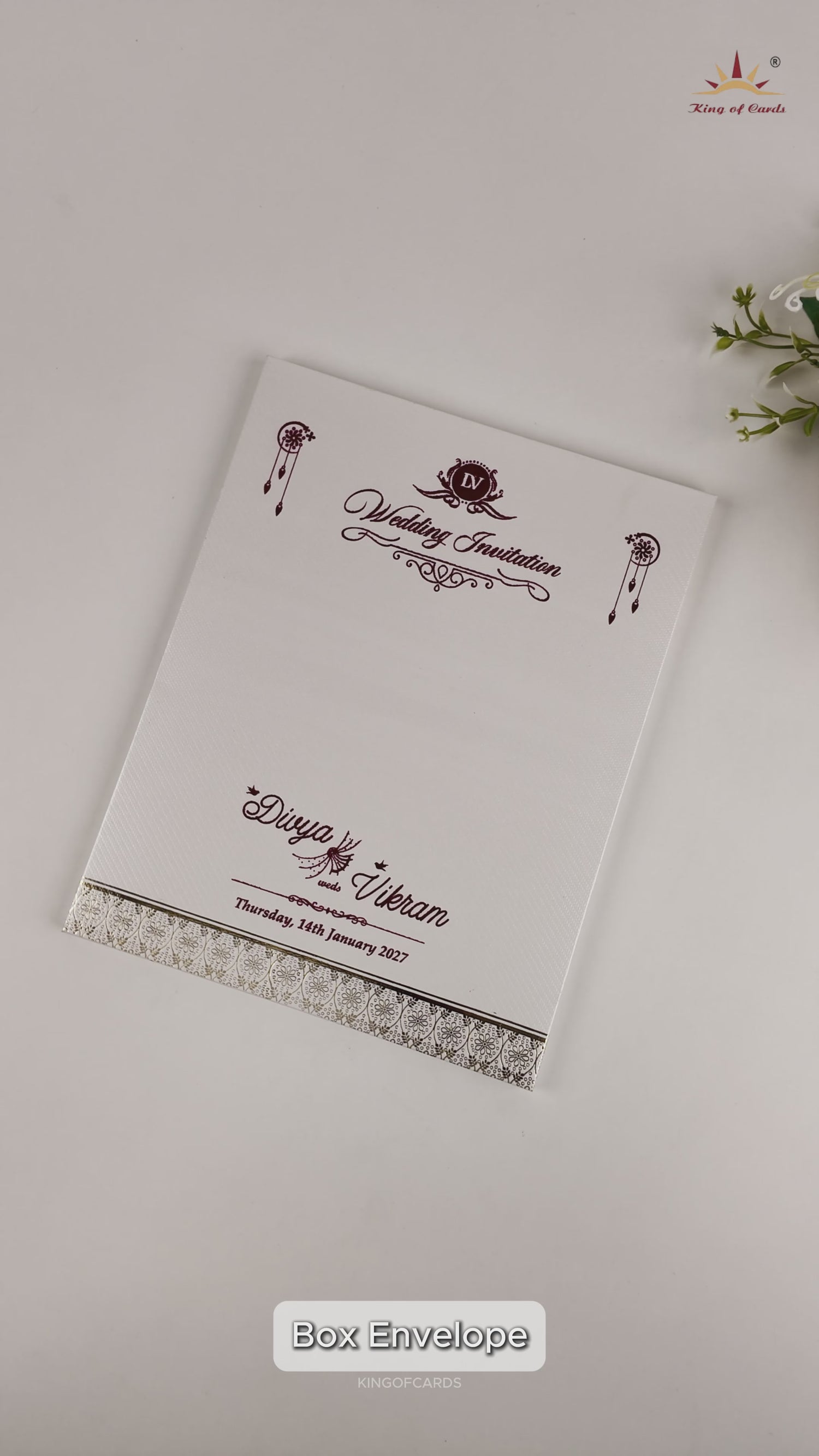 White Ganesha Floral Wedding Card - KNTW4401