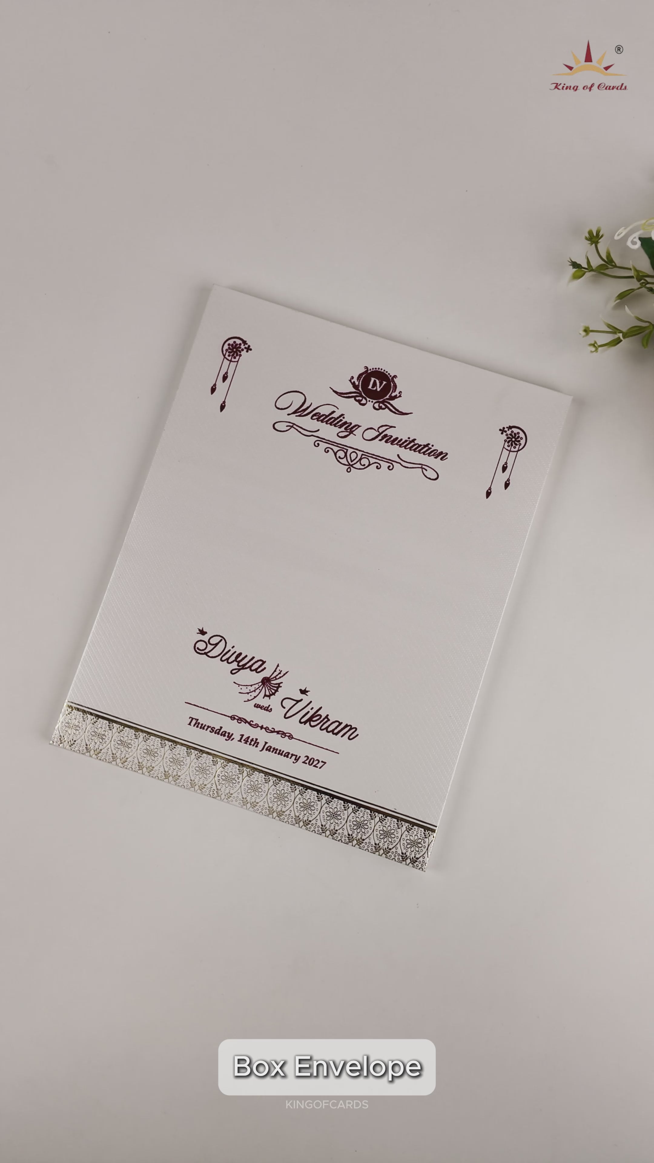 White Ganesha Floral Wedding Card - KNTW4401