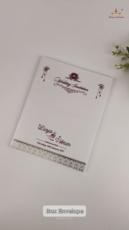 White Ganesha Floral Wedding Card - KNTW4401