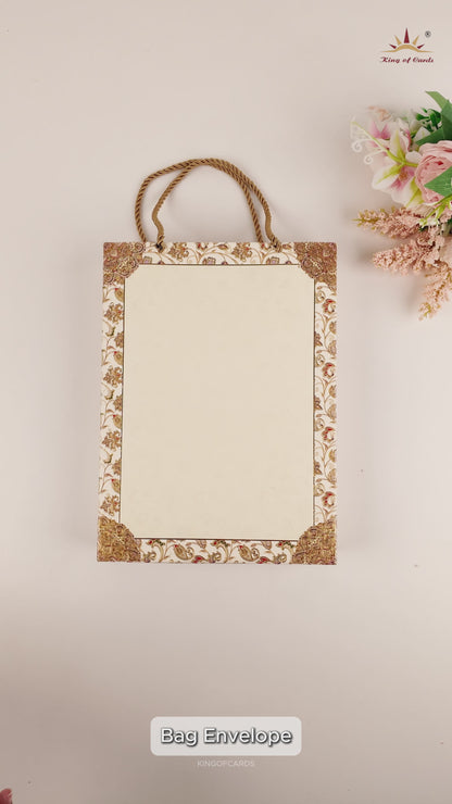 Cream Premium Floral Bag Style Wedding Card - KAA05900