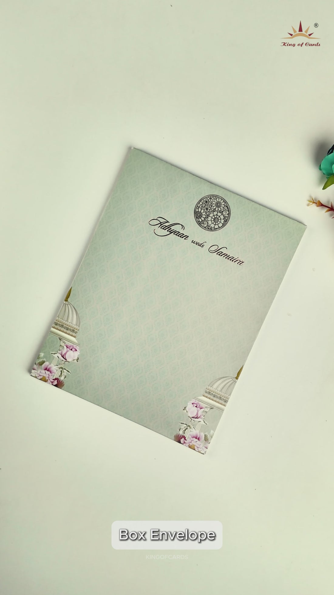 Grey Padded Floral Palace Wedding Card-KRC31040