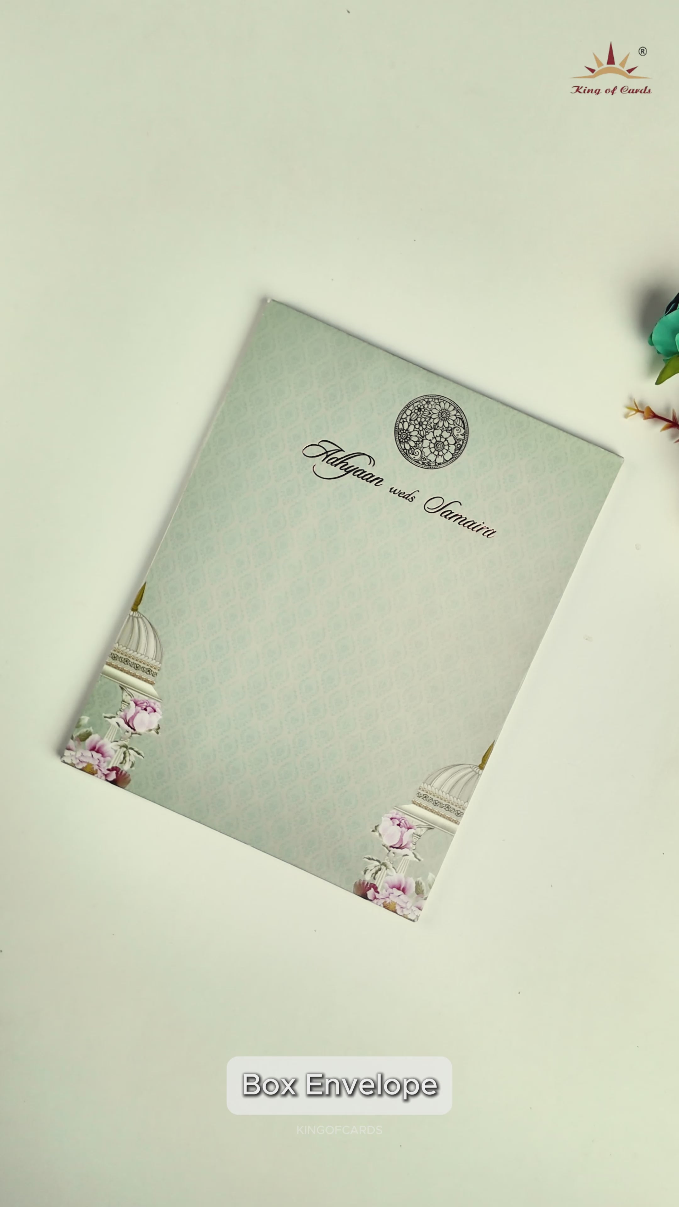 Grey Padded Floral Palace Wedding Card-KRC31040