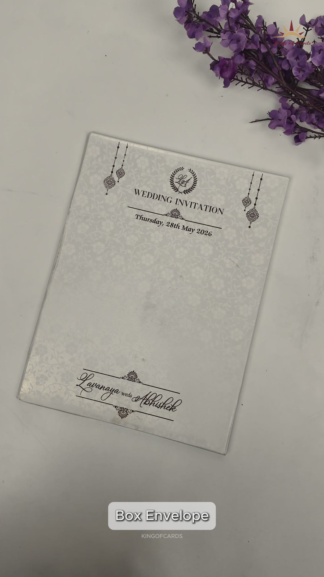 White Gold Embossed Medallion Wedding Card-KRE27640