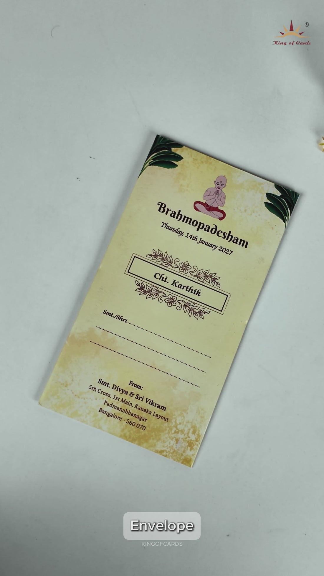 Cream Floral Thread Ceremony Invitation Card - KNKRL123
