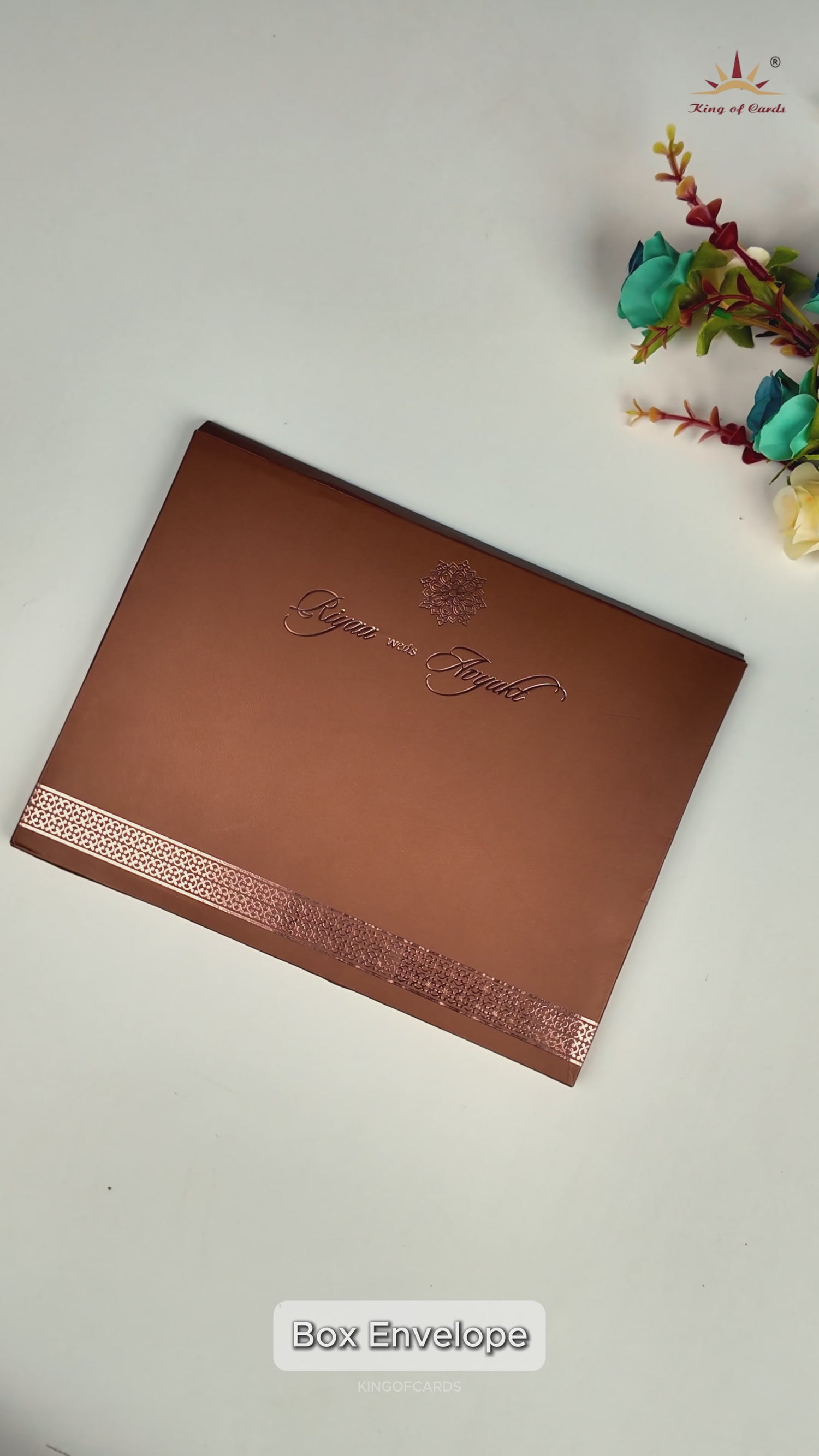 Brown Padded Floral Wedding Card-KRC31600