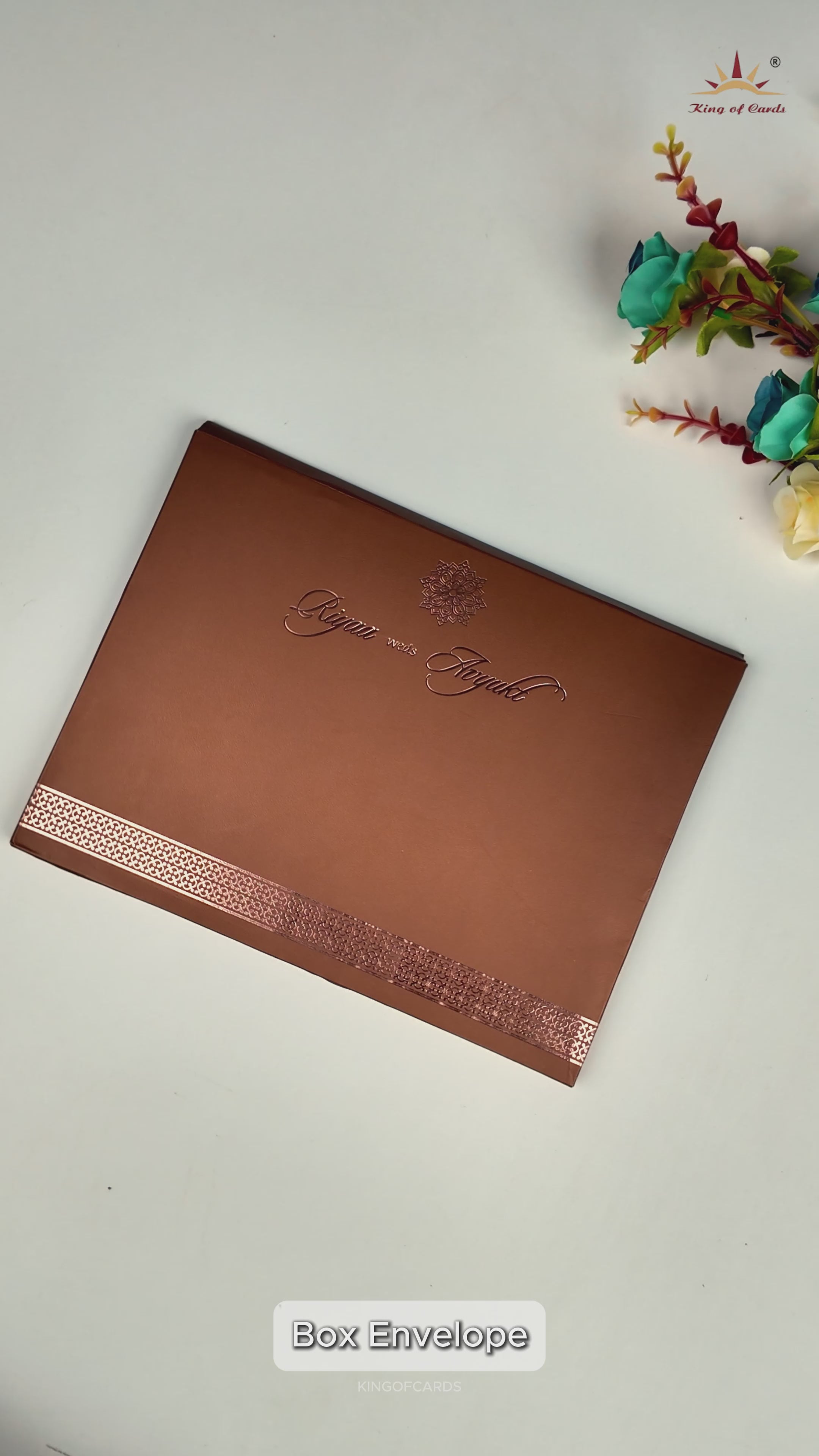 Brown Padded Floral Wedding Card-KRC31600