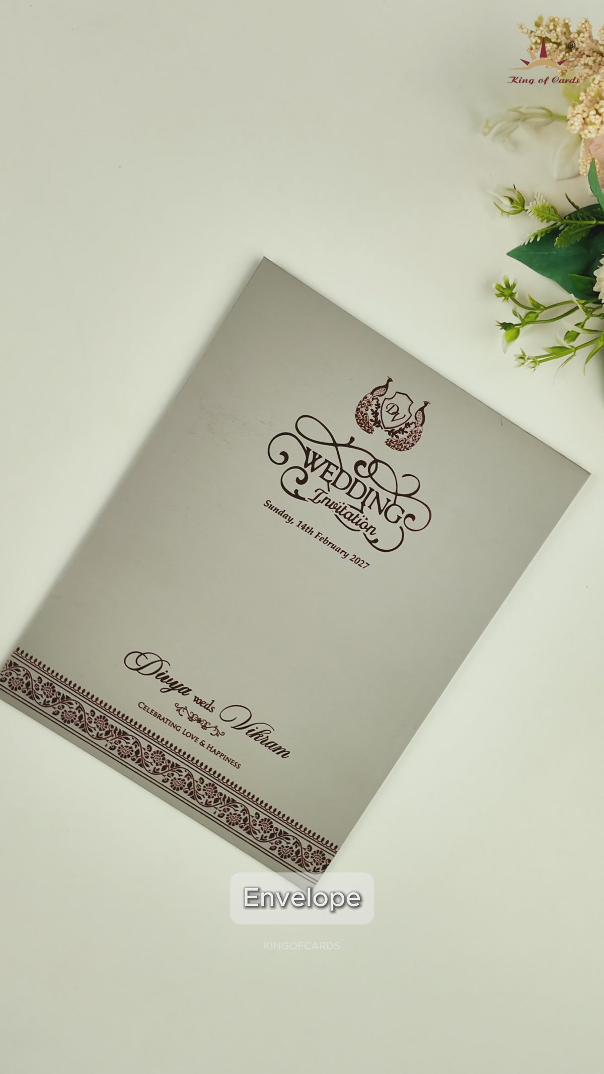 Grey Floral Wedding Invitation Card  - KNRR7073G