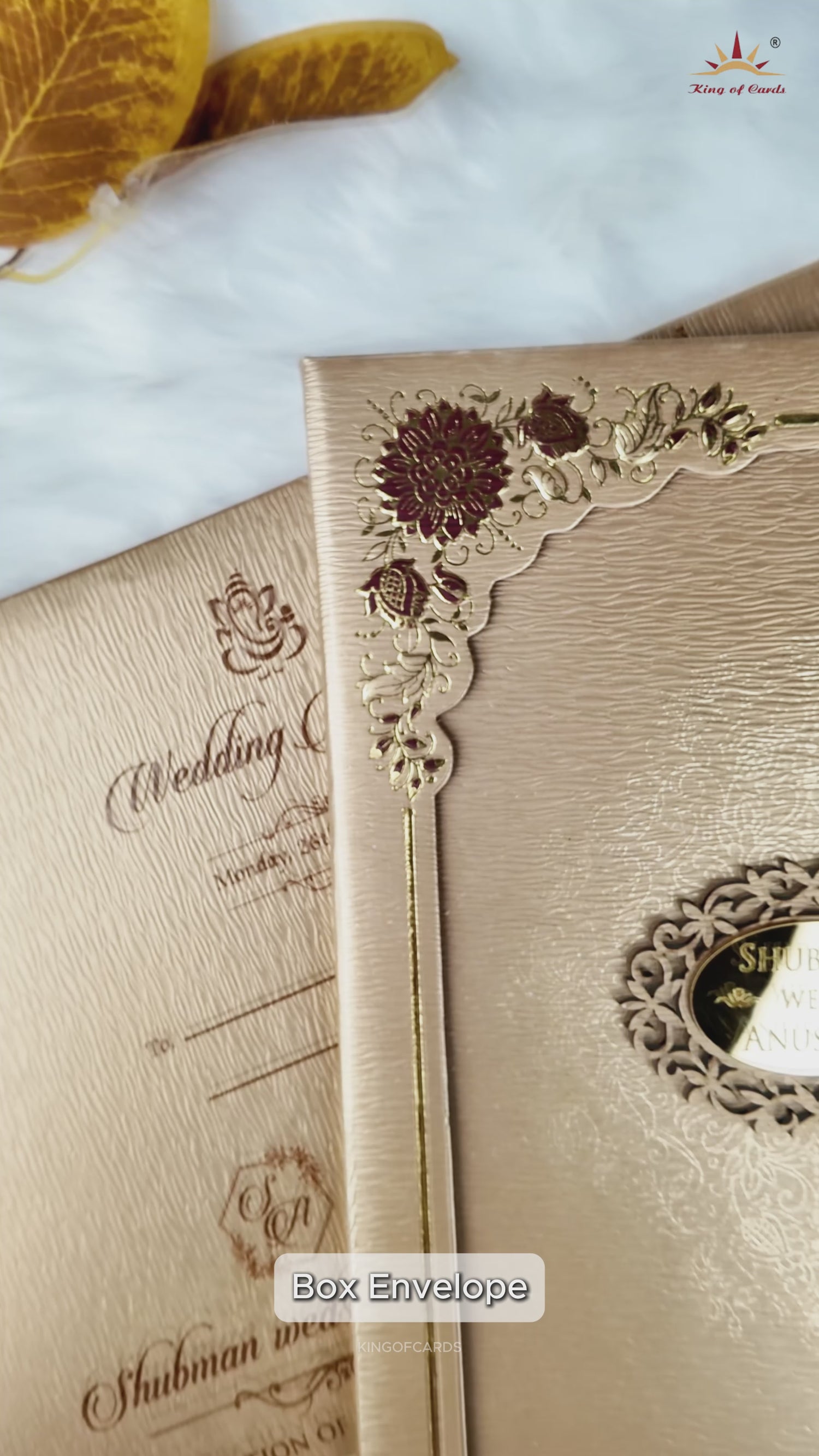Gold Embossed Floral Padded Wedding Card-KRB09670