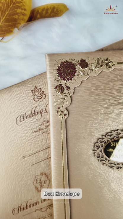Gold Embossed Floral Padded Wedding Card-KRB09670