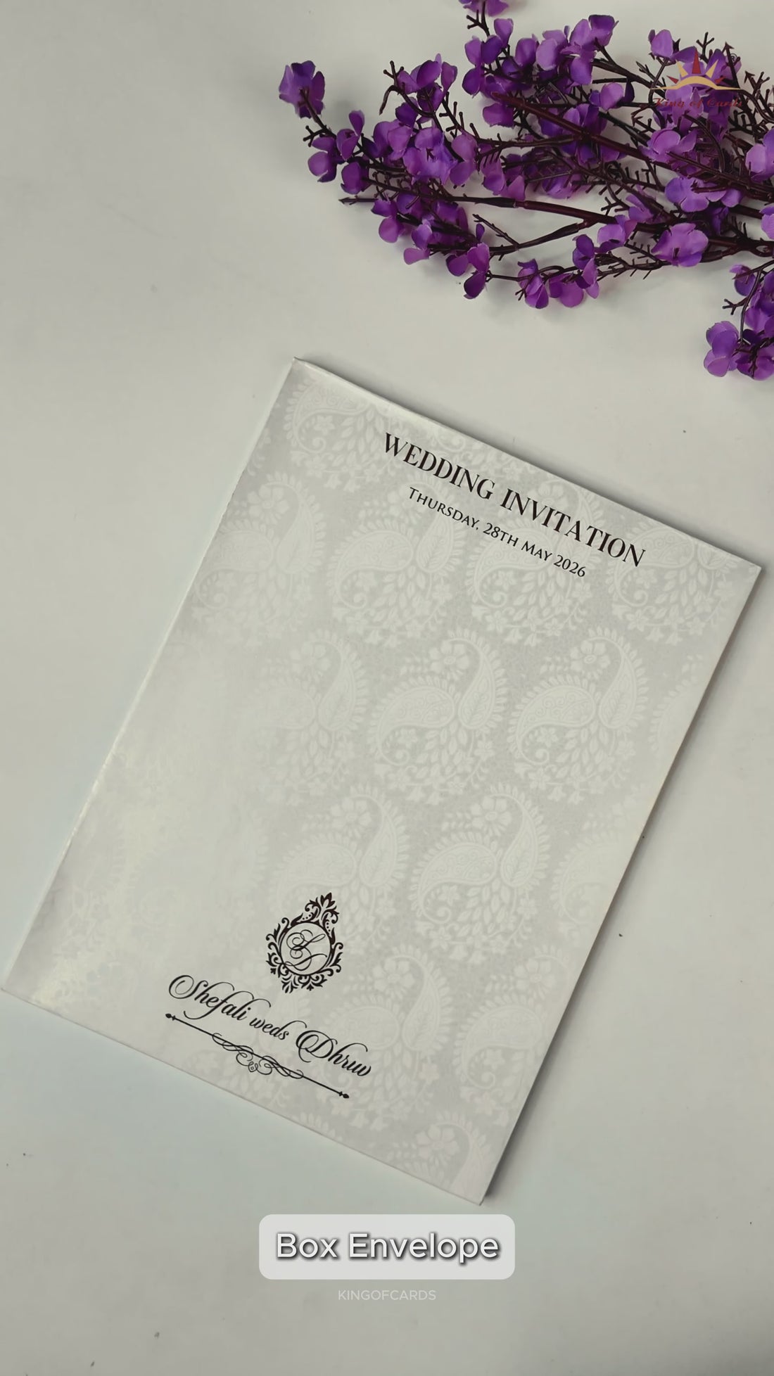 White Ganesha Peacock Wedding card-KRE28430