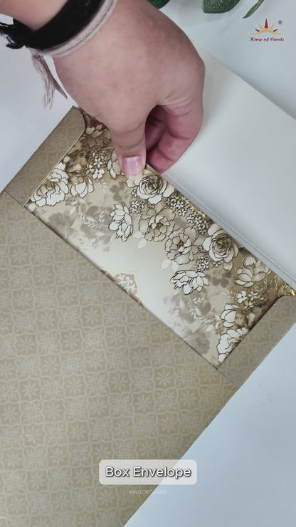 Cream Floral Padded Wedding Card-KRE27230