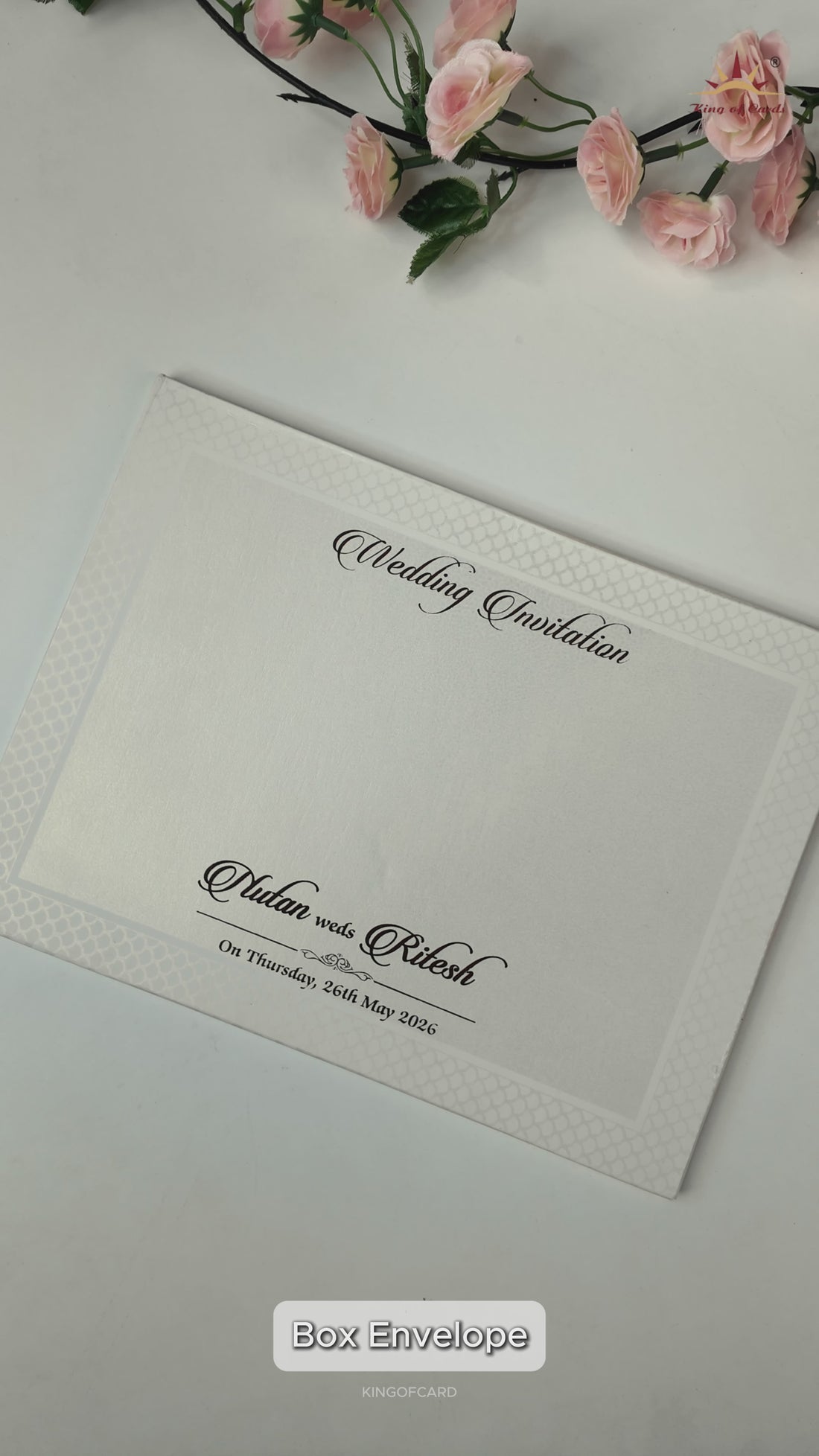 White Embossed Floral Padded Wedding Card-KRE28350