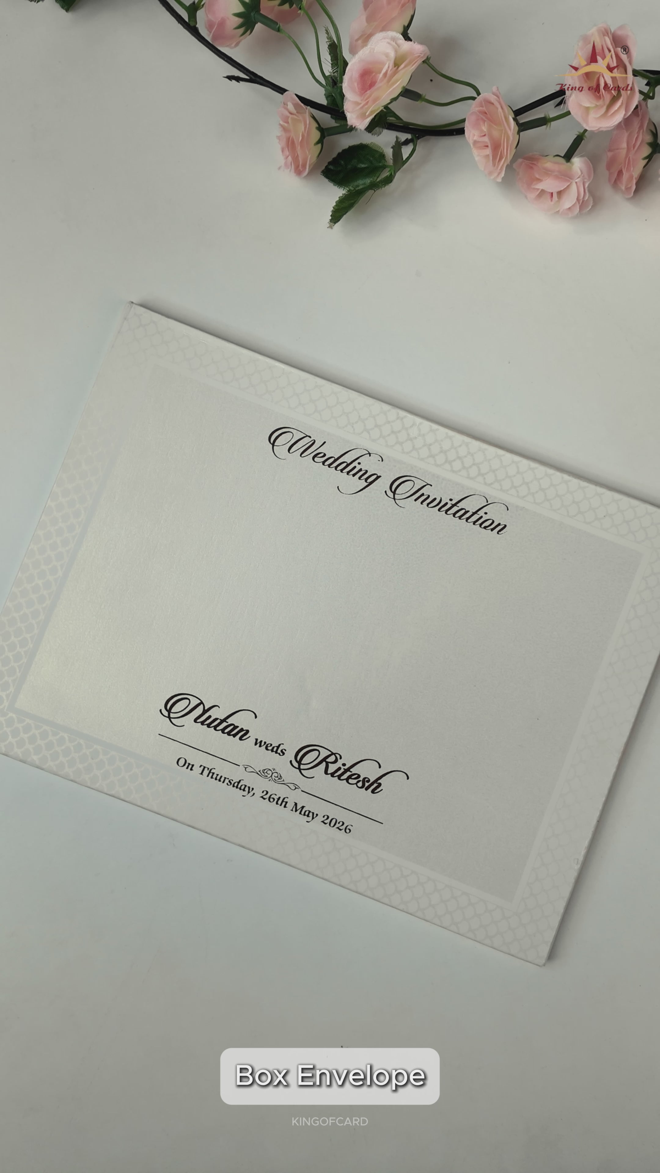 White Embossed Floral Padded Wedding Card-KRE28350