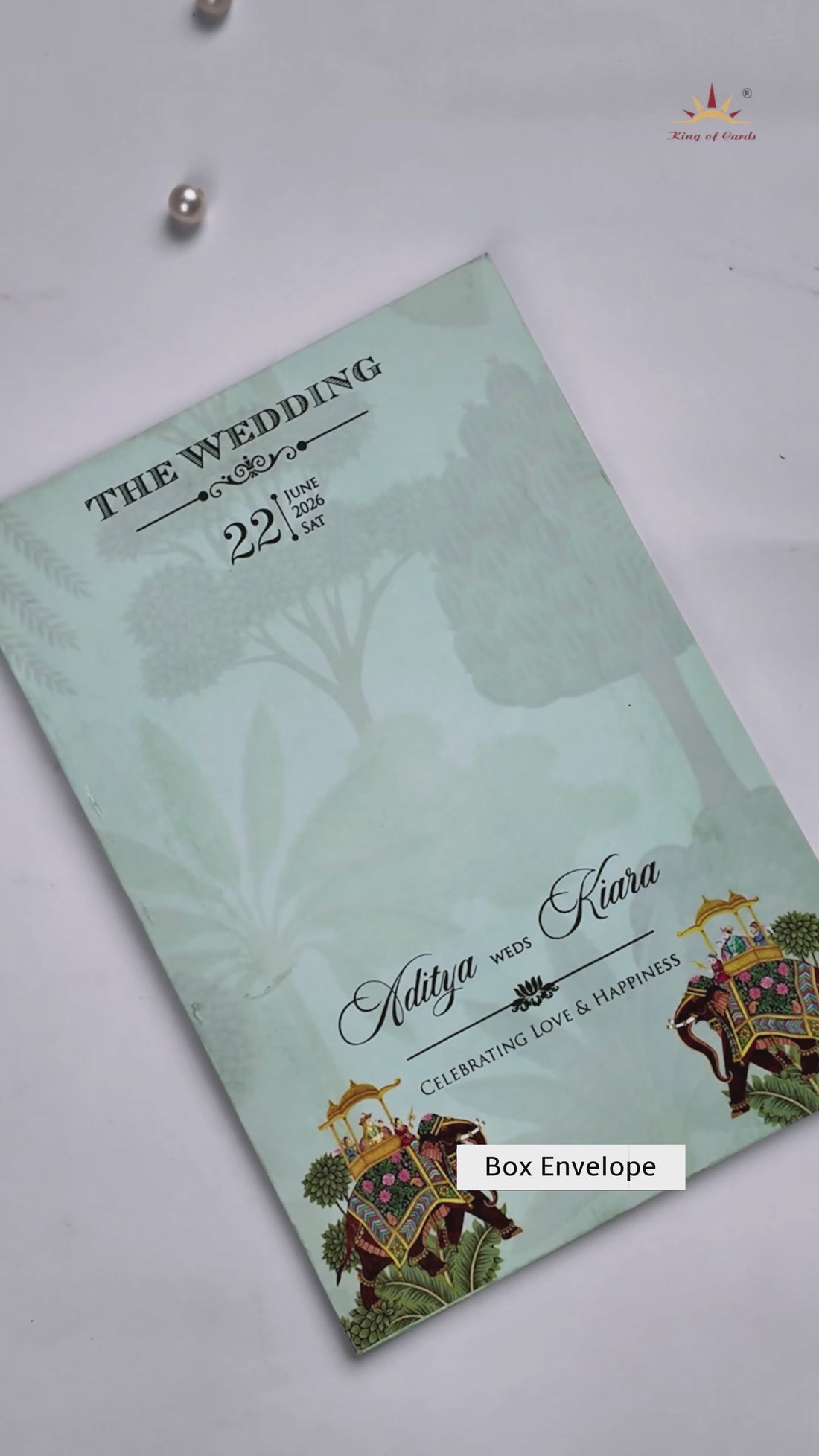 Mint Green Palace Elephant Laser Cut Wedding Card - KFR15130