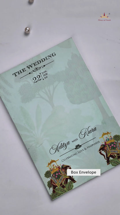Mint Green Palace Elephant Laser Cut Wedding Card - KFR15130