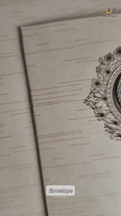 Beige Shiny Ganesha Wedding Card-KNKR039C