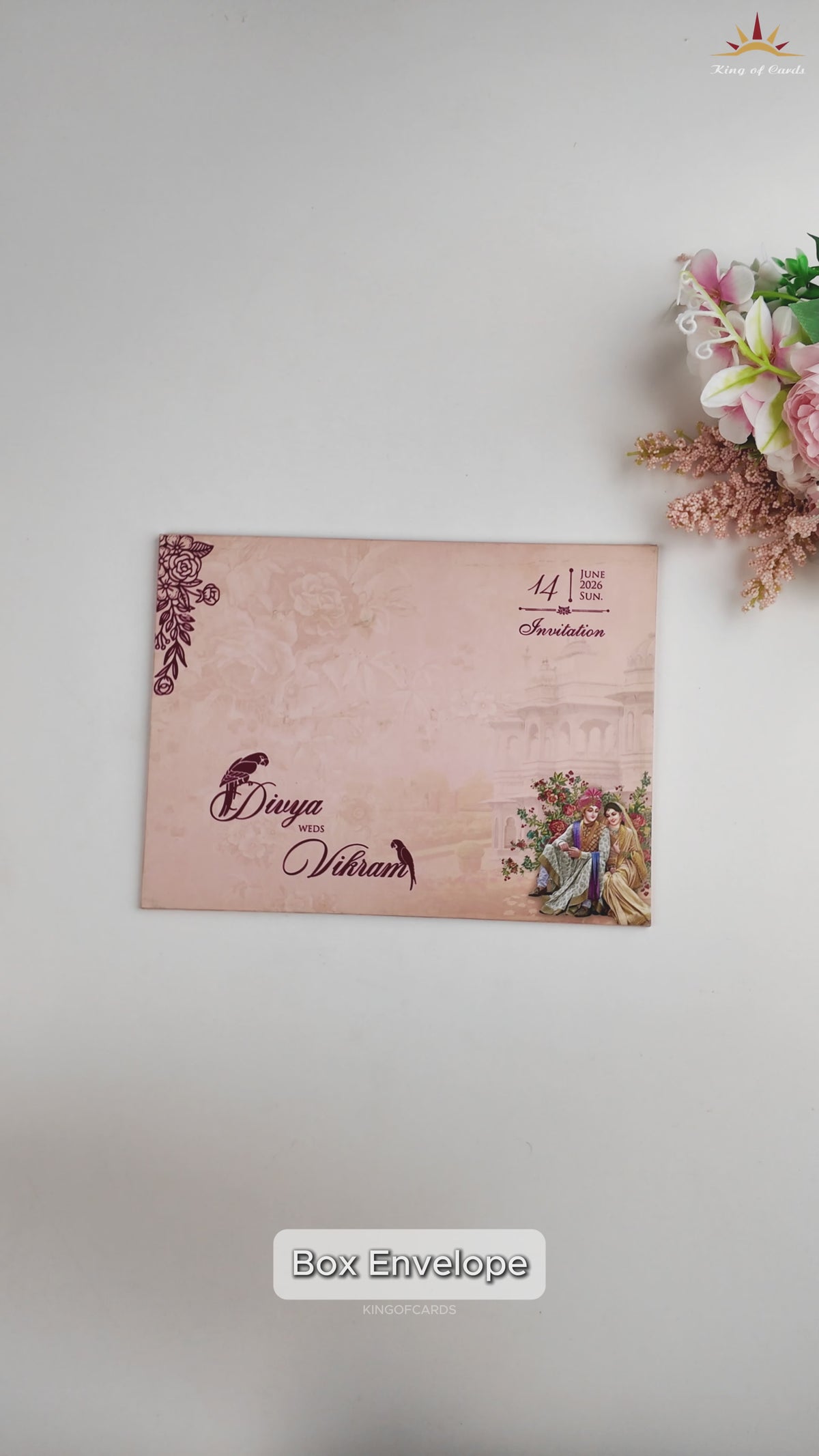 Peach Floral Bride Groom MDF Wedding Card - KNKO7601
