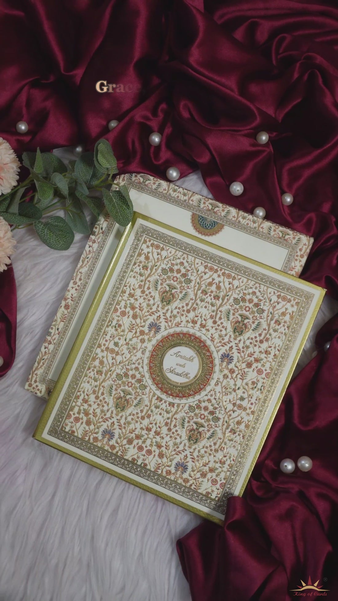 White Floral Pattern Padded Invitation Card-KAC05760