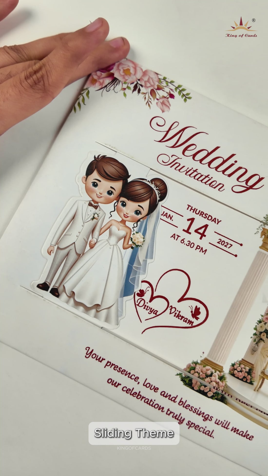 White Slide Modern Bride Groom Wedding Card - KNKSP760