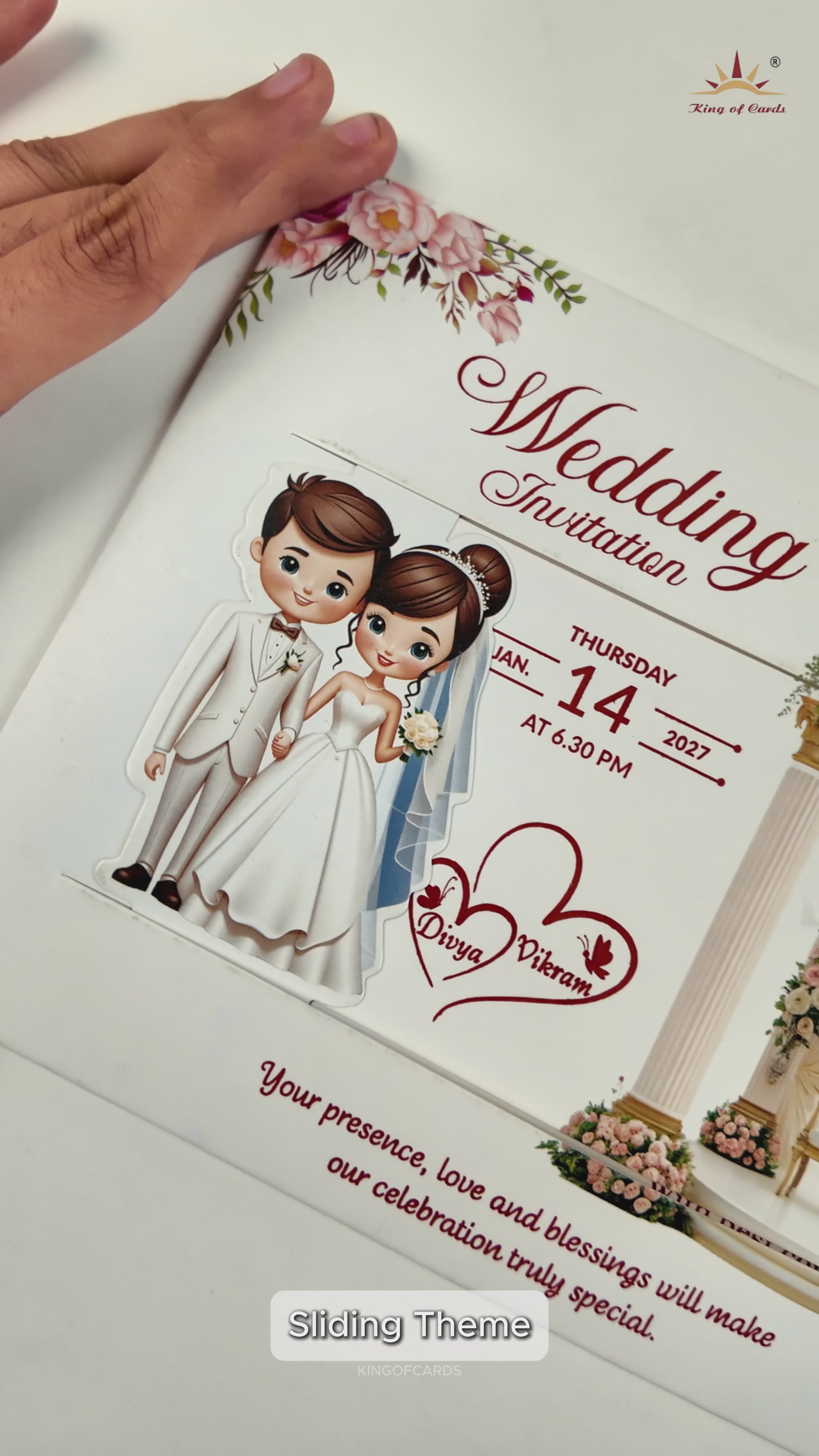 White Slide Modern Bride Groom Wedding Card - KNKSP760
