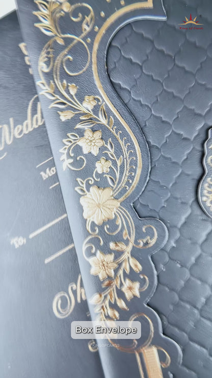 Luxurious Black Gold Foil Padded Wedding Card-KRB09682