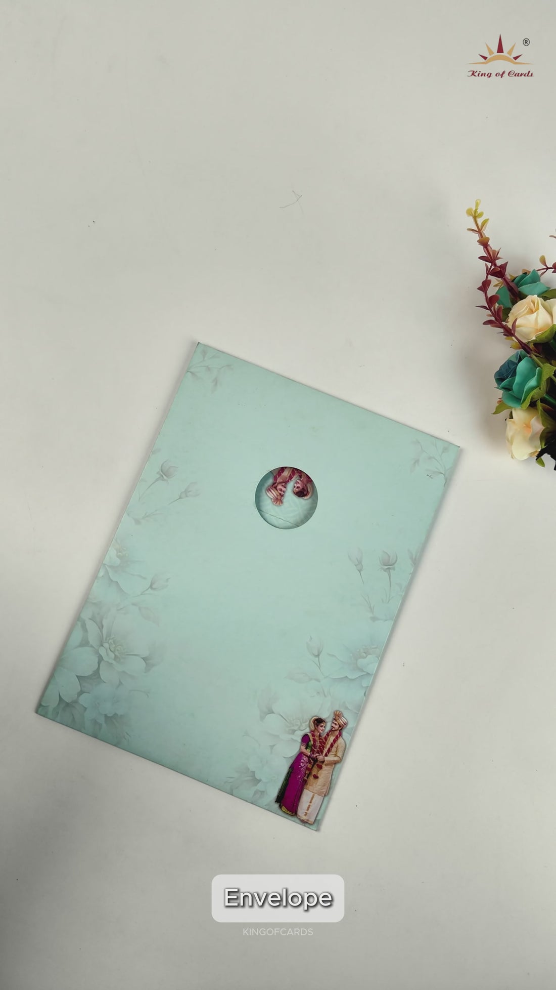 Blue South Indian Bride Groom Wedding Card - KNAR2404