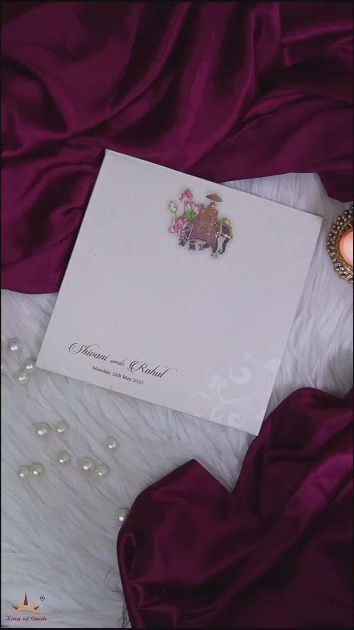 Cream Elephant Padded Wedding Invitation Design-KPR23350